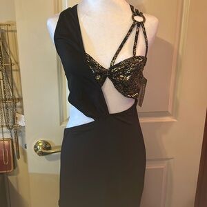 Club wear black & gold unique style cris cross dress w/ tags
